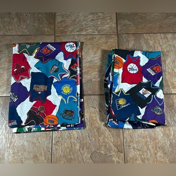 Vintage Springs NBA Teams Twin Size Fitted Sheet & Flat Sheet 90's Basketball - Picture 1 of 11